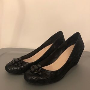 BCBG Black Leather Treese Wedge size 10